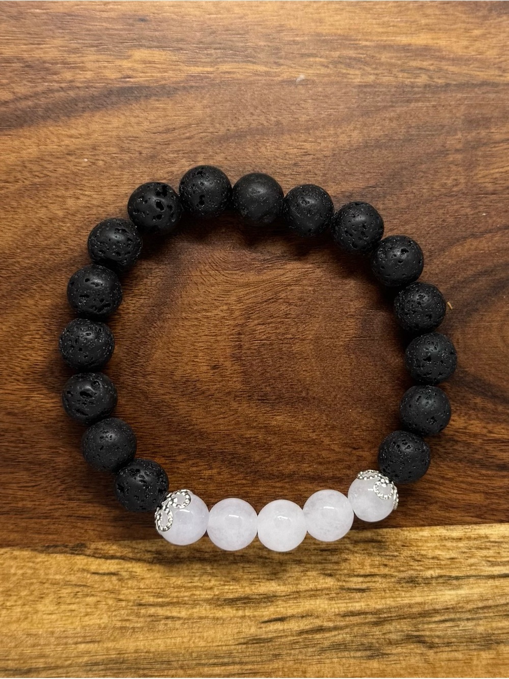 ✨ Handmade Aquamarine & Lava Stone Stretch Bracelet ✨